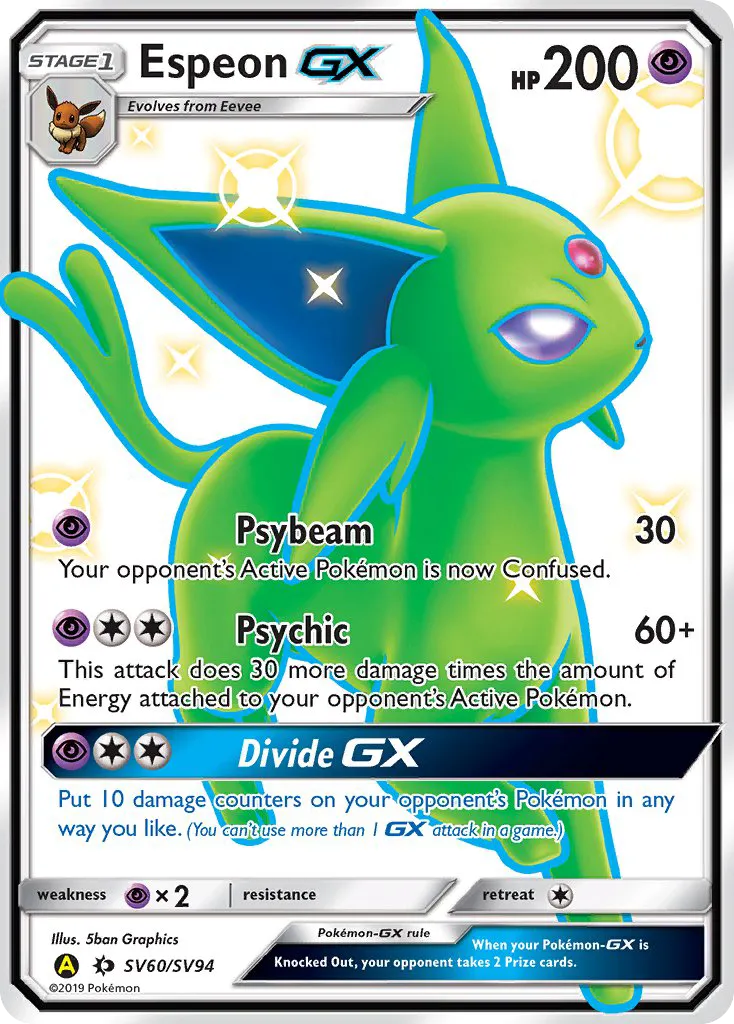 2019 Hidden Fates Shiny Vault Espeon-GX Rare Shiny GX #SV60 Rare Shiny GX card image