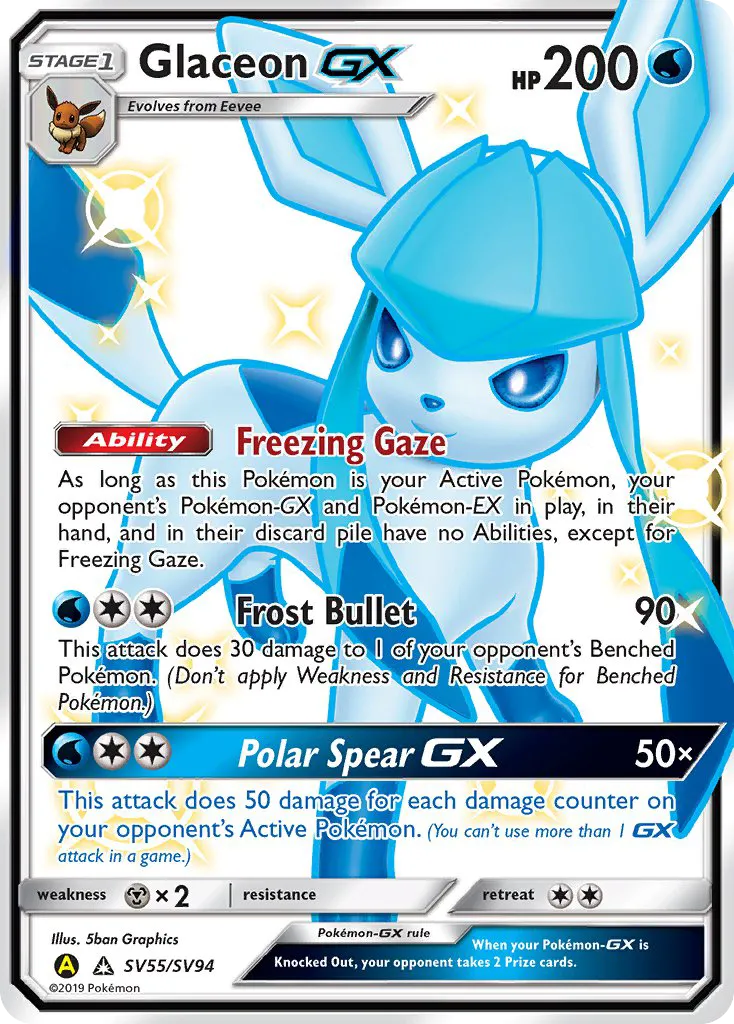 2019 Hidden Fates Shiny Vault Glaceon-GX Rare Shiny GX #SV55 Rare Shiny GX card image