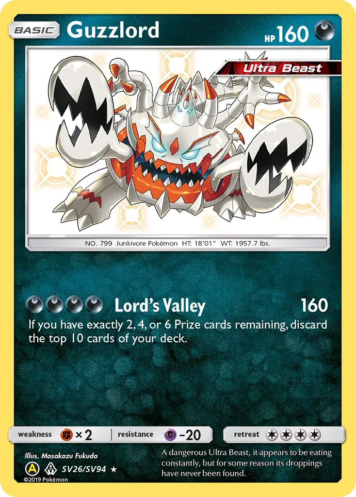 2019 Hidden Fates Shiny Vault Guzzlord Rare Shiny #SV26 Rare Shiny card image