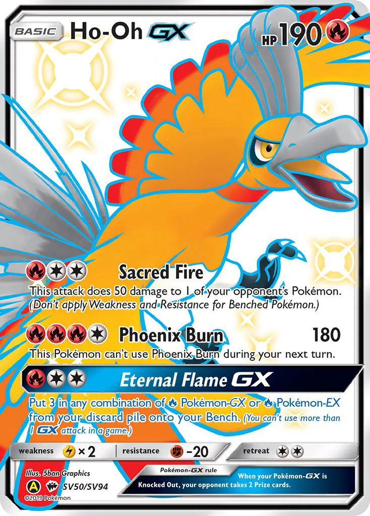 2019 Hidden Fates Shiny Vault Ho-Oh-GX Rare Shiny GX #SV50 Rare Shiny GX card image