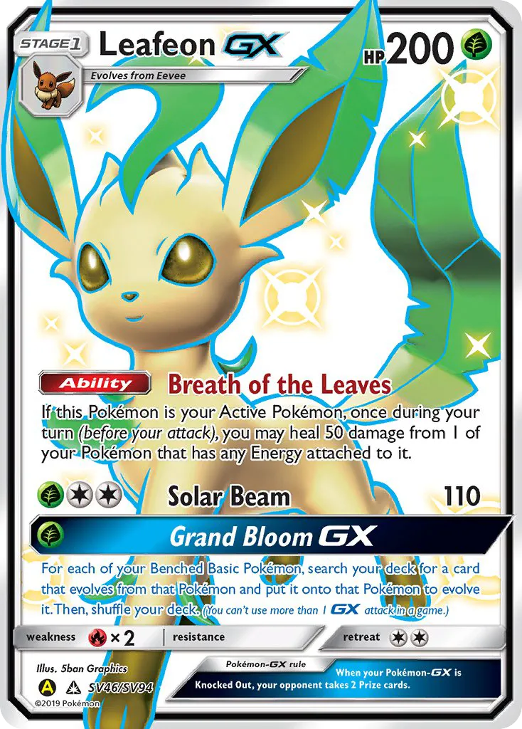 2019 Hidden Fates Shiny Vault Leafeon-GX Rare Shiny GX #SV46 Rare Shiny GX card image
