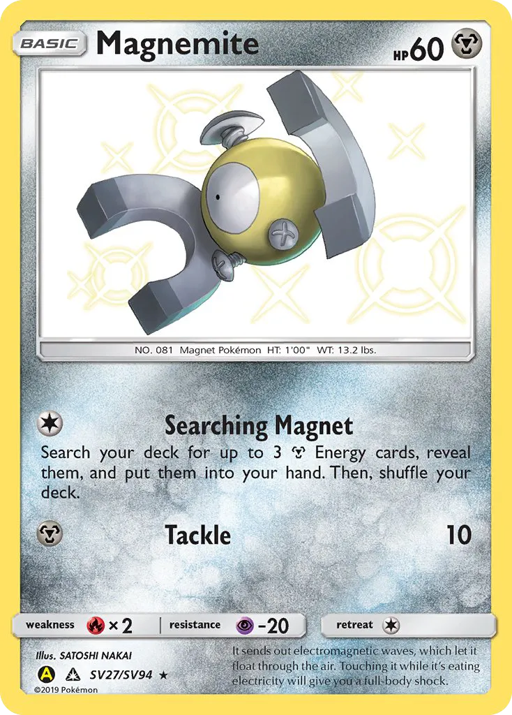 2019 Hidden Fates Shiny Vault Magnemite #SV27 Rare Shiny card image