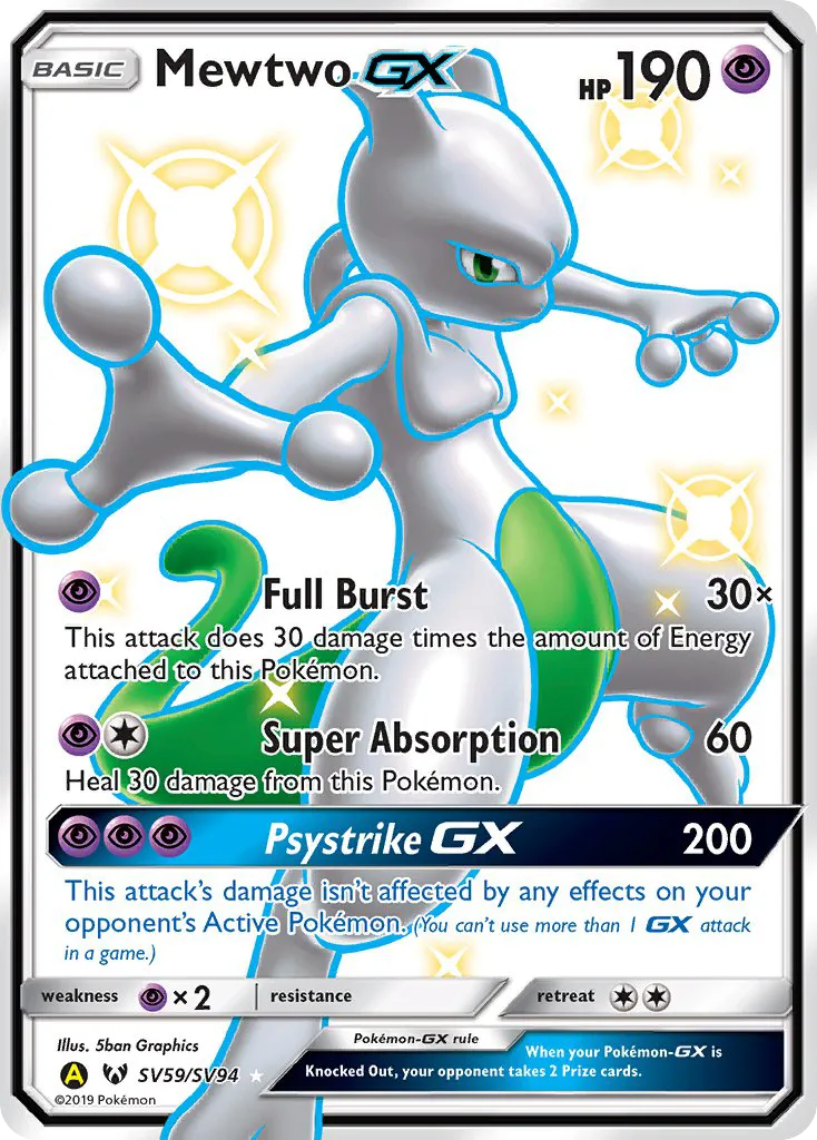2019 Hidden Fates Shiny Vault Mewtwo-GX #SV59 Rare Shiny GX card image