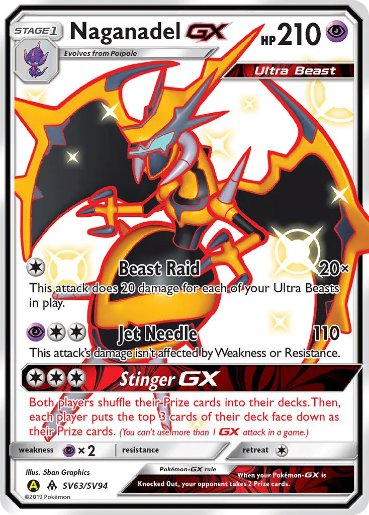 2019 Hidden Fates Shiny Vault Naganadel-GX #SV63 Rare Shiny GX card image