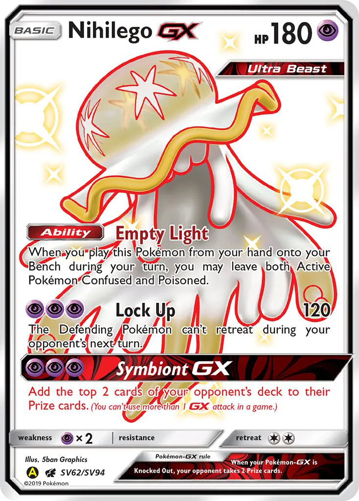 2019 Hidden Fates Shiny Vault Nihilego-GX #SV62 Rare Shiny GX card image