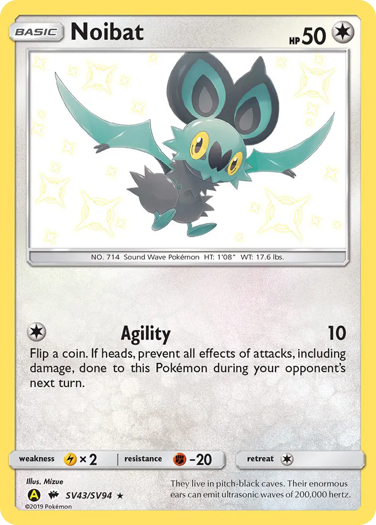 2019 Hidden Fates Shiny Vault Noibat #SV43 Rare Shiny card image
