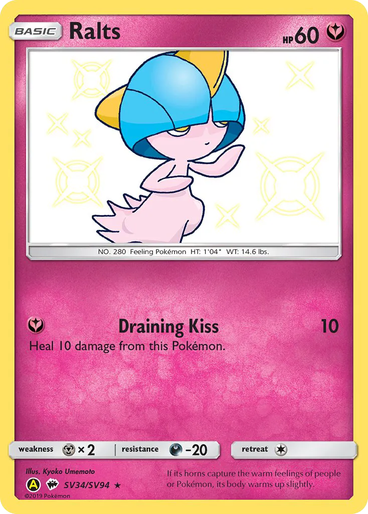 2019 Hidden Fates Shiny Vault Ralts #SV34 Rare Shiny card image