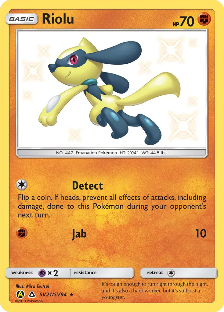 2019 Hidden Fates Shiny Vault Riolu #SV21 Rare Shiny card image
