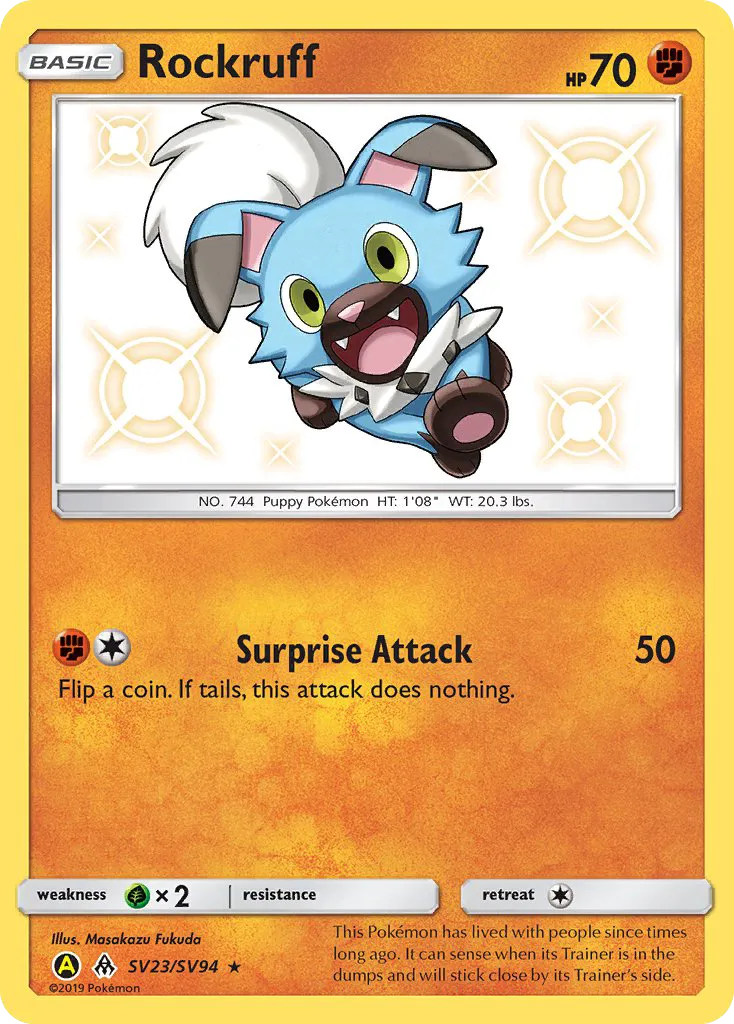 2019 Hidden Fates Shiny Vault Rockruff #SV23 Rare Shiny card image