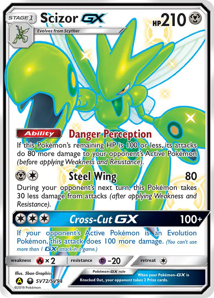 2019 Hidden Fates Shiny Vault Scizor-GX #SV72 Rare Shiny GX card image