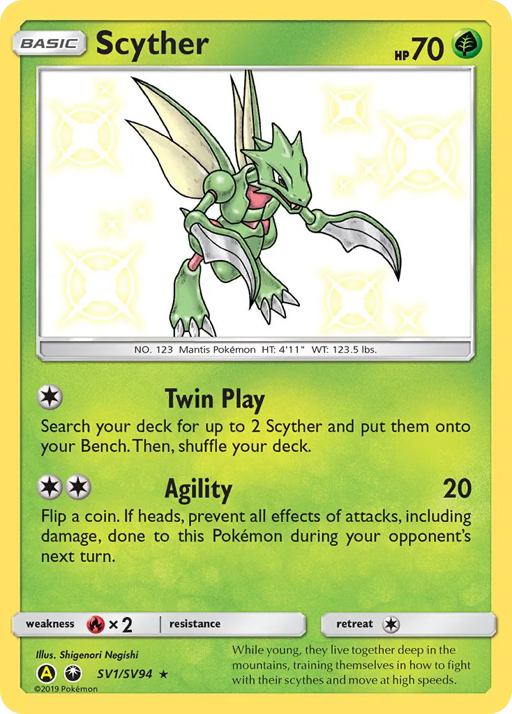 2019 Hidden Fates Shiny Vault Scyther #SV1 Rare Shiny card image