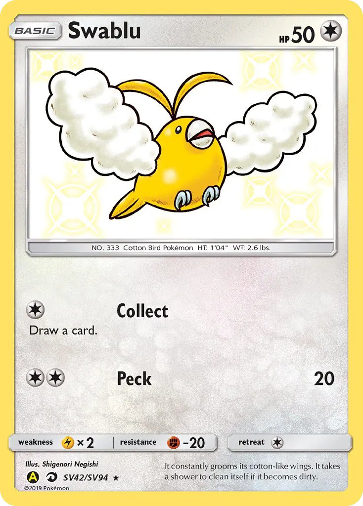 2019 Hidden Fates Shiny Vault Swablu #SV42 Rare Shiny card image