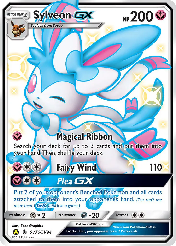 2019 Hidden Fates Shiny Vault Sylveon-GX #SV76 Rare Shiny GX card image
