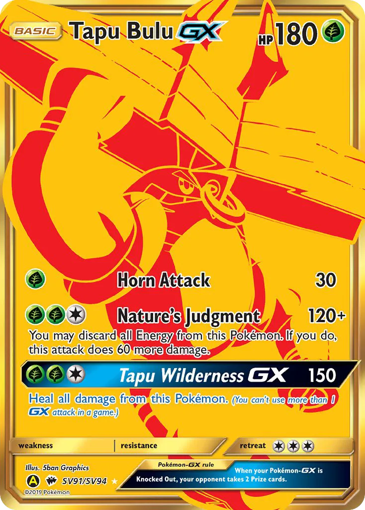 2019 Hidden Fates Shiny Vault Tapu Bulu-GX #SV91 Rare Secret card image
