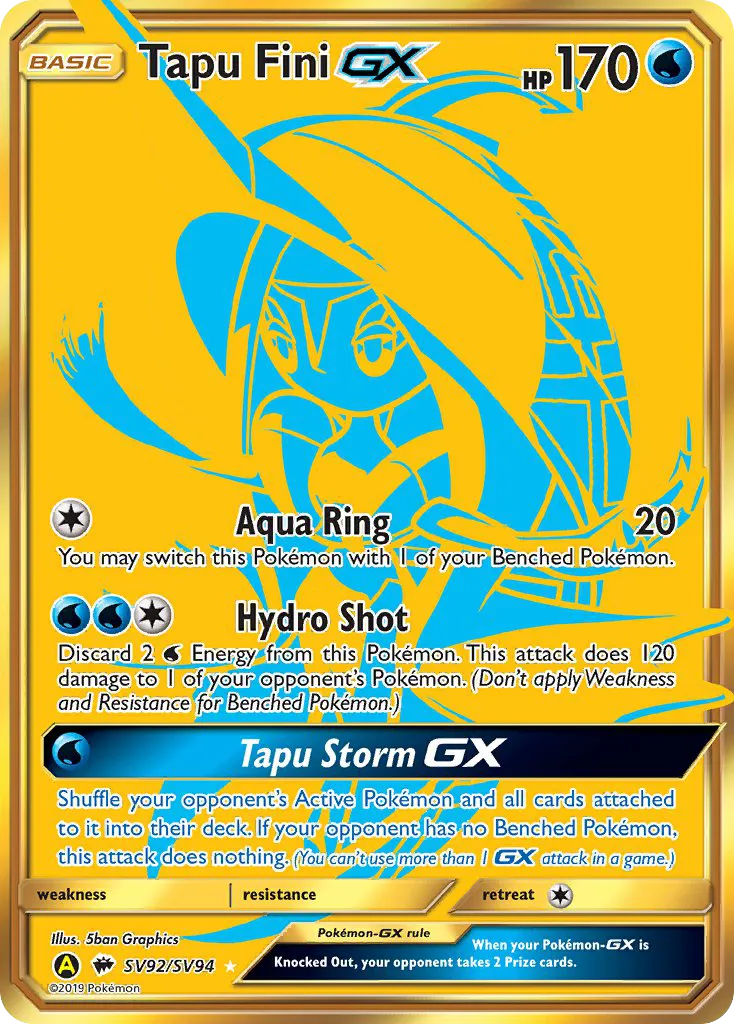 2019 Hidden Fates Shiny Vault Tapu Fini-GX #SV92 Rare Secret card image