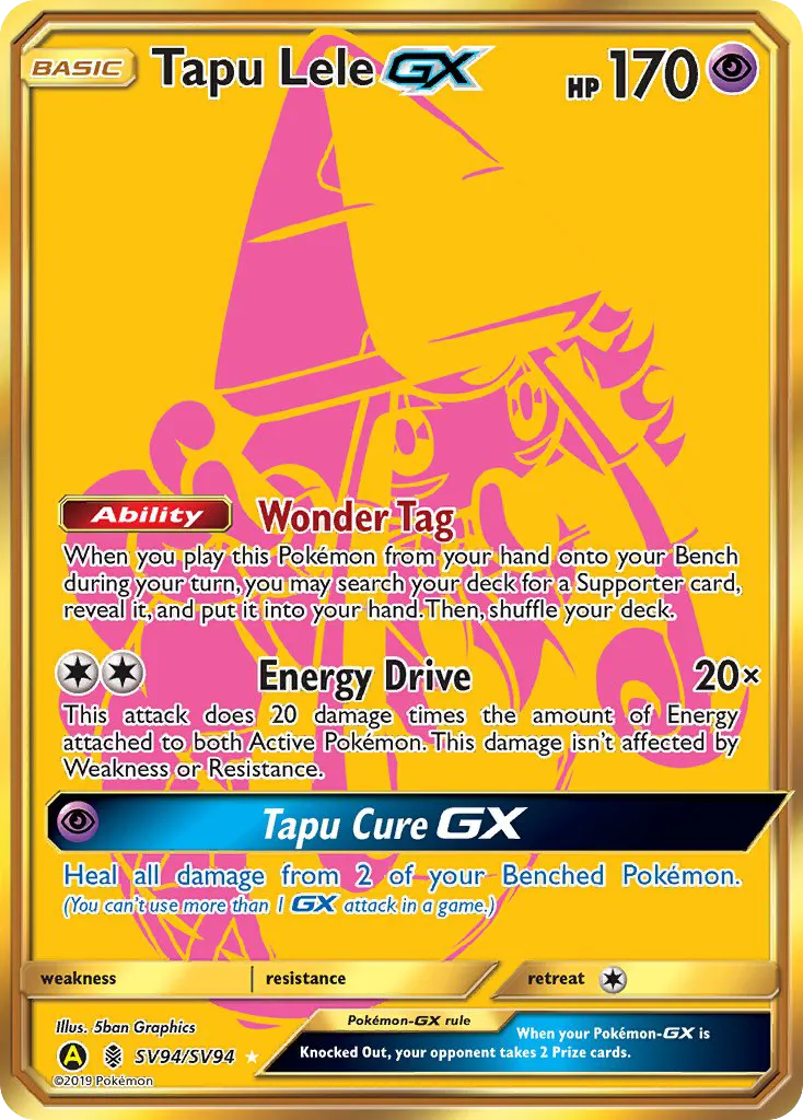 2019 Hidden Fates Shiny Vault Tapu Lele-GX #SV94 Rare Secret card image