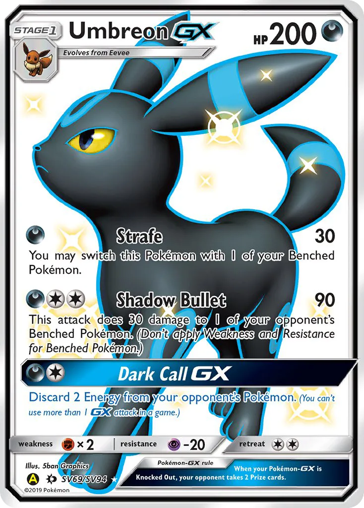2019 Hidden Fates Shiny Vault Umbreon-GX Rare Shiny GX #SV69 Rare Shiny GX card image