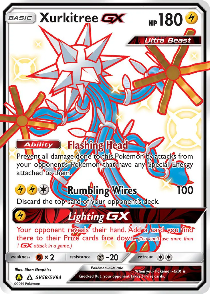 2019 Hidden Fates Shiny Vault Xurkitree-GX #SV58 Rare Shiny GX card image