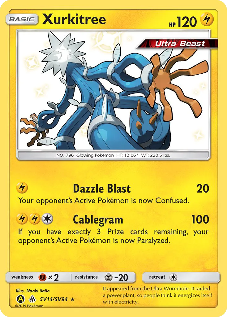 2019 Hidden Fates Shiny Vault Xurkitree #SV14 Rare Shiny card image