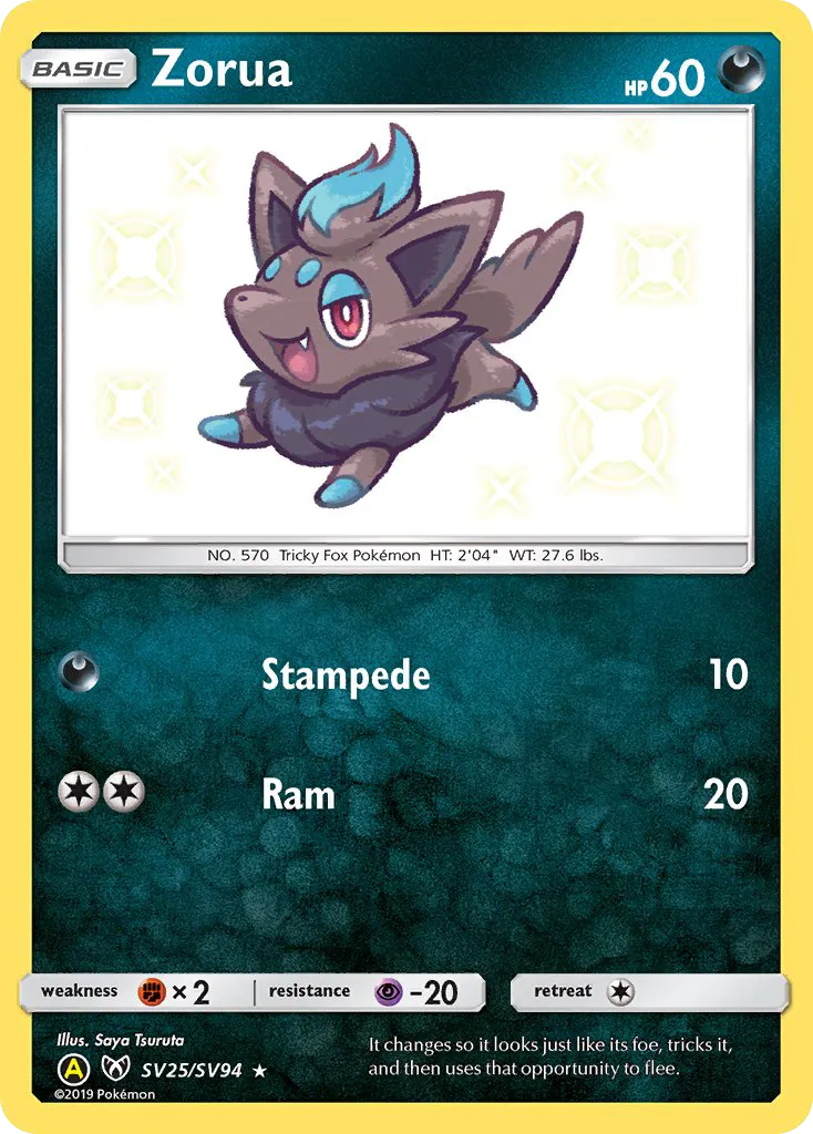 2019 Hidden Fates Shiny Vault Zorua #SV25 Rare Shiny card image