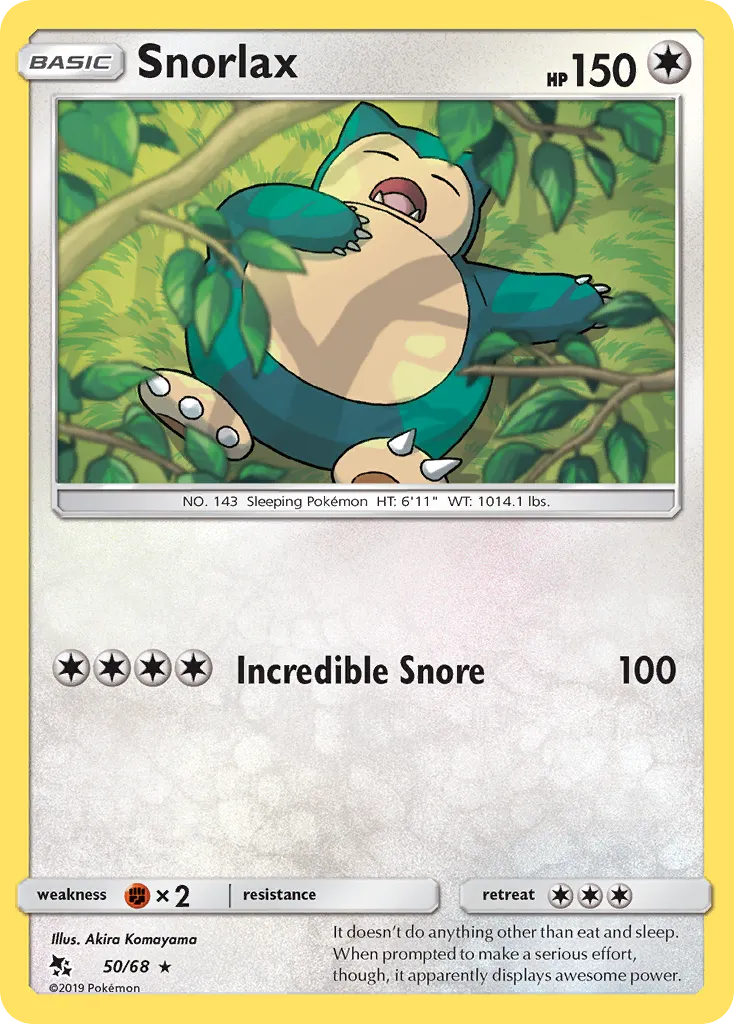 2019 Hidden Fates Snorlax Rare #50/68 Rare card image