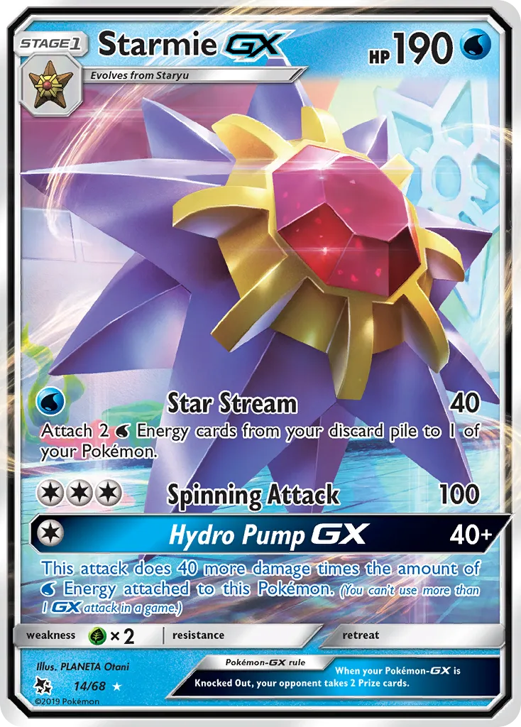 2019 Hidden Fates Starmie-GX #14/68 Rare Holo GX card image