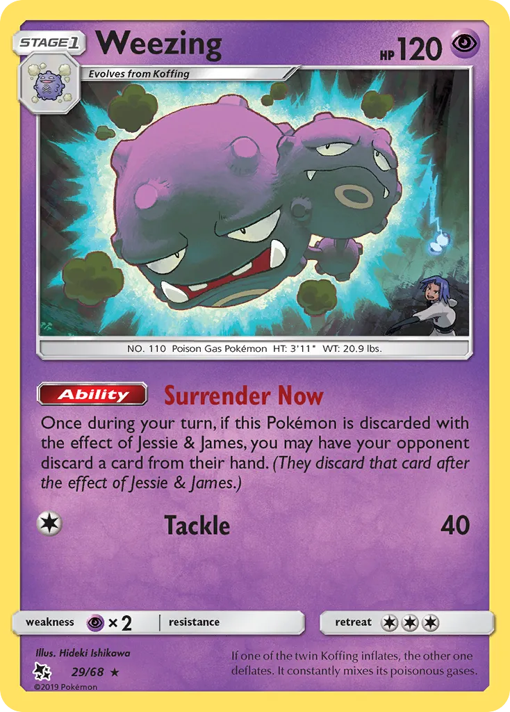 2019 Hidden Fates Weezing Rare #29/68 Rare card image
