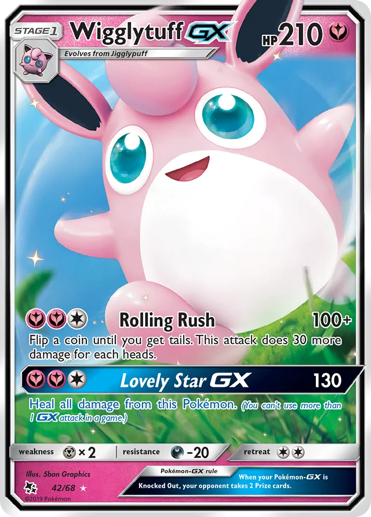 2019 Hidden Fates Wigglytuff-GX #42/68 Rare Holo GX card image