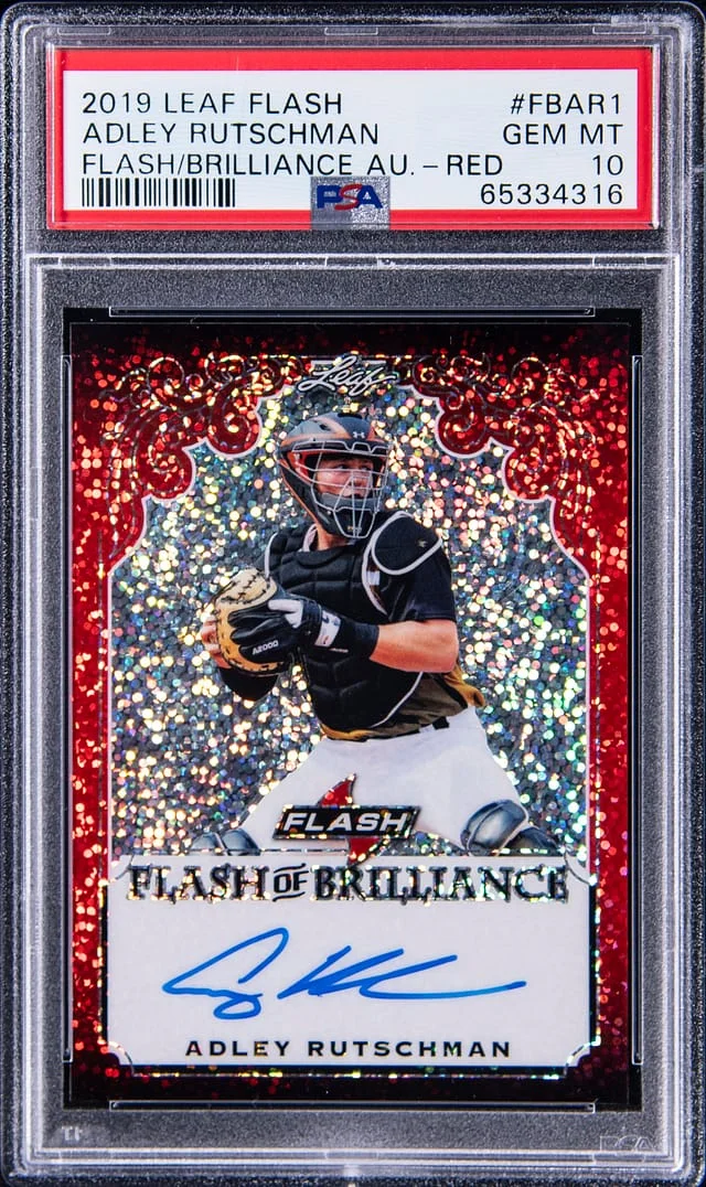 2019 Leaf Adley Rutschman Flash Brilliance Autograph Red #FBAR1 card image