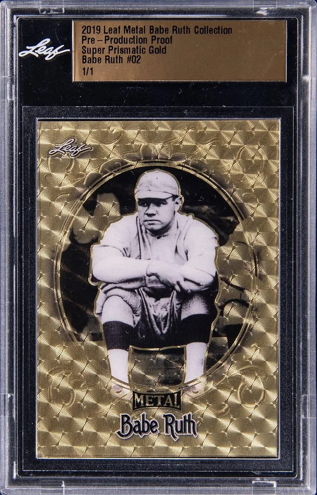 2019 Leaf Metal Babe Ruth - Leaf Encased Babe Ruth Collection Pre-Production Proof Super Prismatic Gold #02 card image