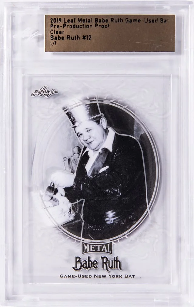 2019 Leaf Metal Babe Ruth - Leaf Encased Clear Babe Ruth Game-Used Bat Pre-Production Proof #12 card image