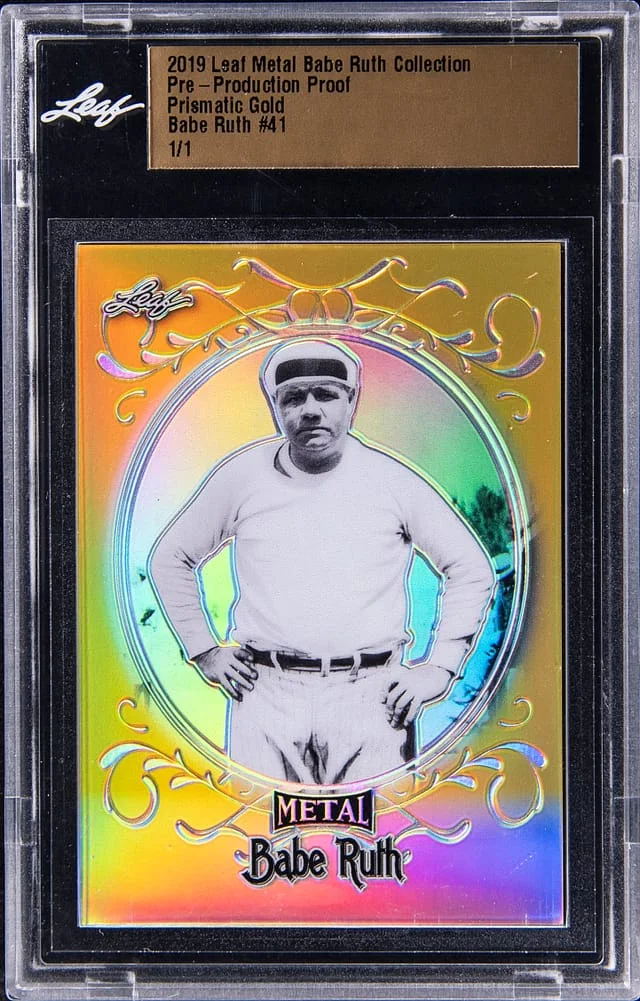 2019 Leaf Metal Babe Ruth - Leaf Encased Babe Ruth Collection Pre-Production Proof Prismatic Gold #41 card image