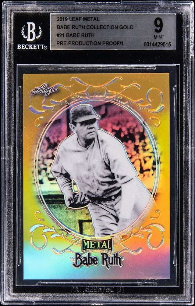 2019 Leaf Metal Babe Ruth Pre-Production Proof Babe Ruth Collection Gold #21 card image