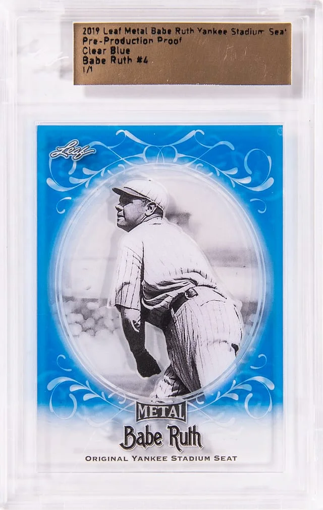 2019 Leaf Metal Babe Ruth Yankee Stadium Seat Pre-Production Proof Clear Blue Babe Ruth - Leaf Encased #no-number card image