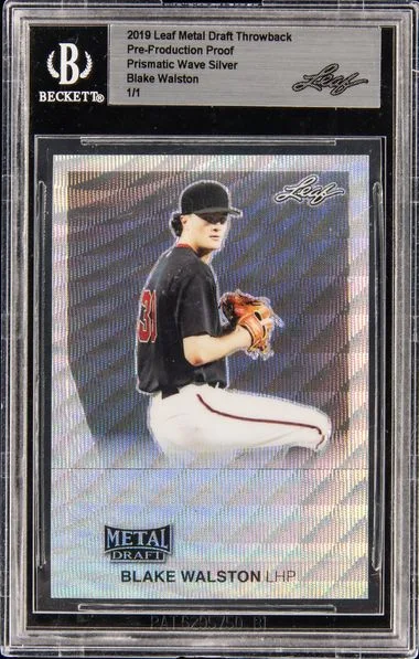 2019 Leaf Metal Draft Throwback Prismatic Wave Silver Pre-Production Proof Blake Walston - Leaf Encased #no-number card image