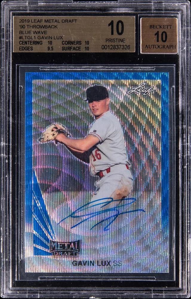 2019 Leaf Metal Gavin Lux Draft '90 Throwback Blue Wave Autograph #LT-GL1 card image