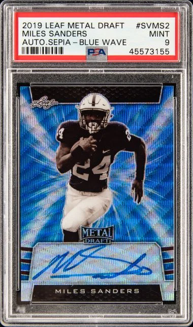 2019 Leaf Metal Miles Sanders Draft Autographs Sepia Blue Wave #Svms2 card image