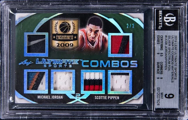 2019 Leaf Michael Jordan/Scottie Pippen Ultimate Sports Ultimate Combos Materials Silver Spectrum Foil #UC-08 card image