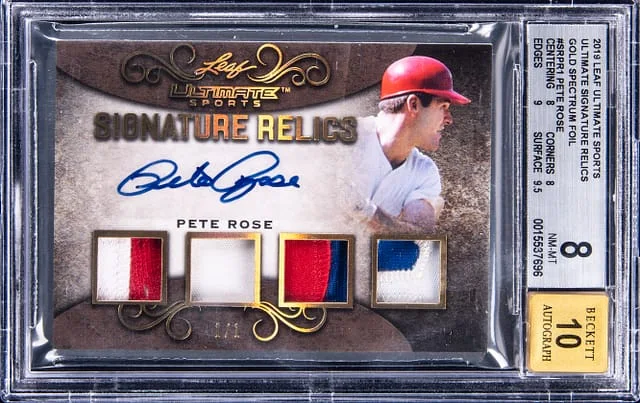 2019 Leaf Pete Rose Ultimate Sports Ultimate Signature Relics Gold Spectrum Foil #SR-PR1 card image