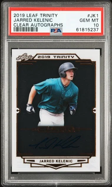 2019 Leaf Trinity Jarred Kelenic Clear Autographs #CA-JK1 card image