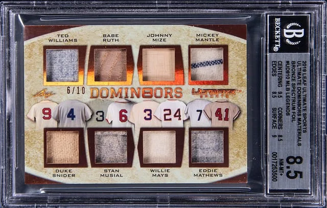 2019 Leaf Williams/Ruth/Mize/Mantle/Snider/Musial/Mays/Mathews Ultimate Sports Ultimate Domin8ors Materials Bronze Spectrum Foil #UD8-10 card image
