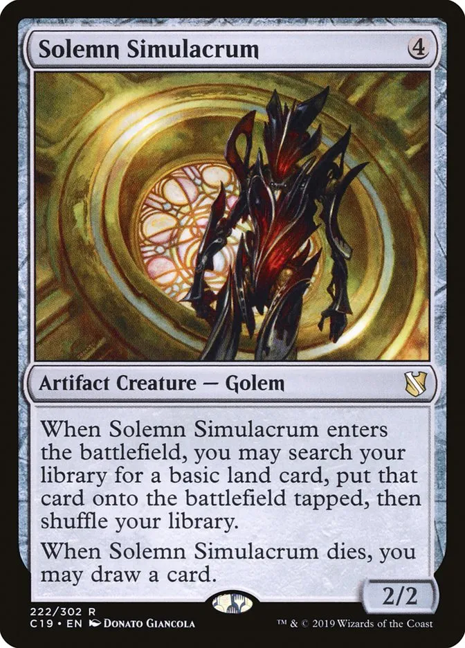 2019 Commander 2019 Solemn Simulacrum rare #222 rare card image