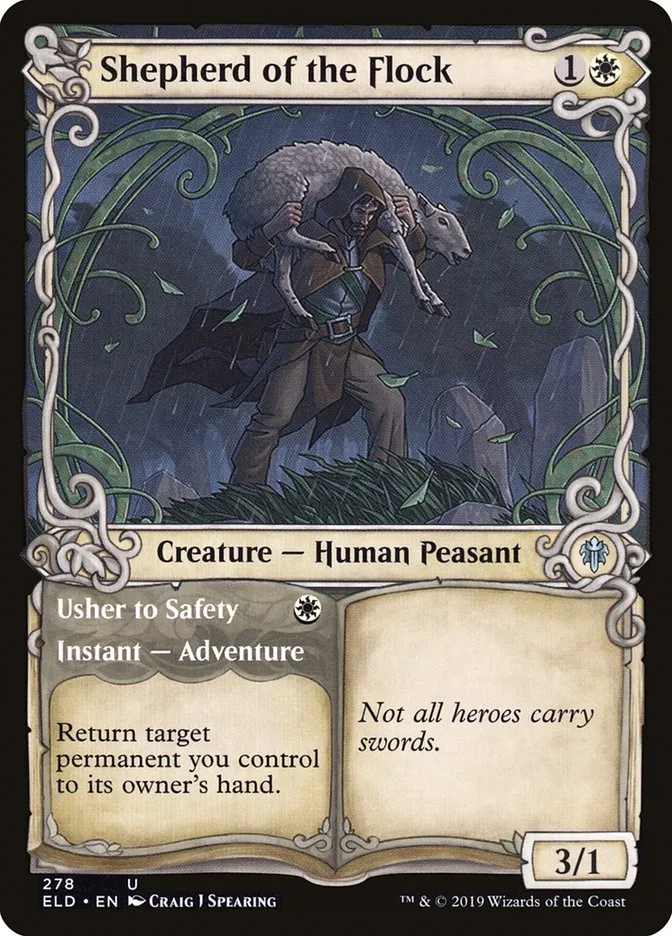 2019 Throne of Eldraine Shepherd of the Flock // Usher to Safety #278 uncommon card image