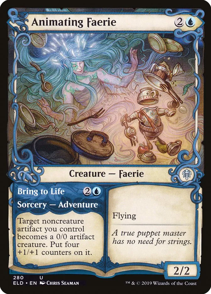 2019 Throne of Eldraine Animating Faerie // Bring to Life #280 uncommon card image