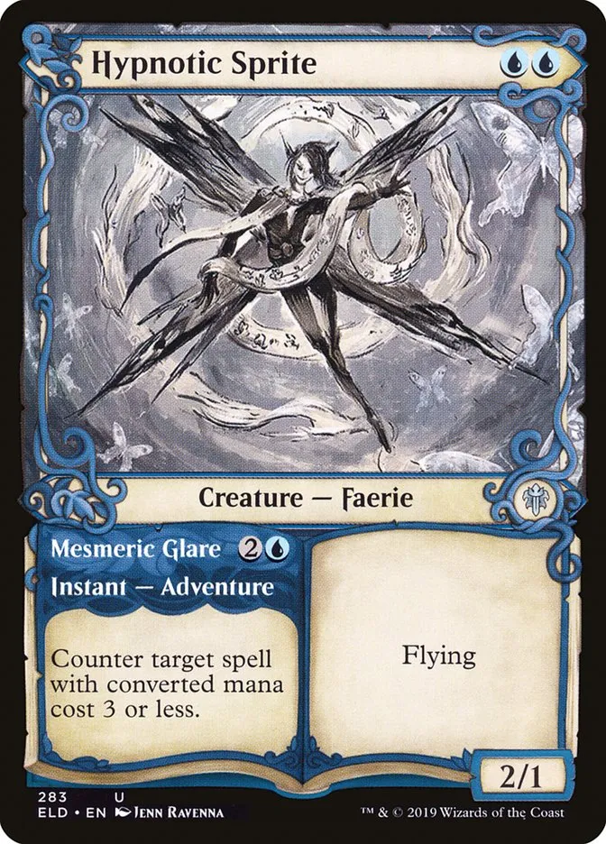 2019 Throne of Eldraine Hypnotic Sprite // Mesmeric Glare #283 uncommon card image