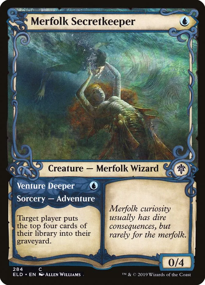 2019 Throne of Eldraine Merfolk Secretkeeper // Venture Deeper #284 common card image