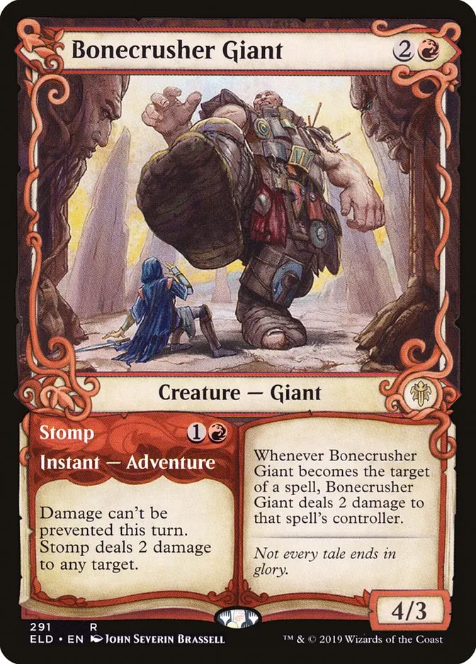 2019 Throne of Eldraine Bonecrusher Giant // Stomp rare #291 rare card image