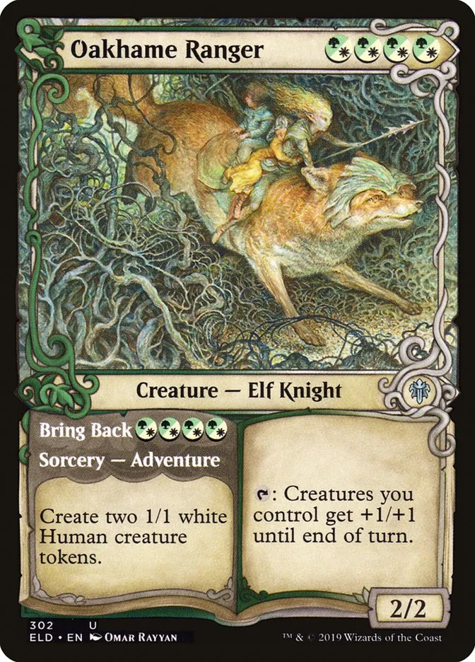 2019 Throne of Eldraine Oakhame Ranger // Bring Back #302 uncommon card image