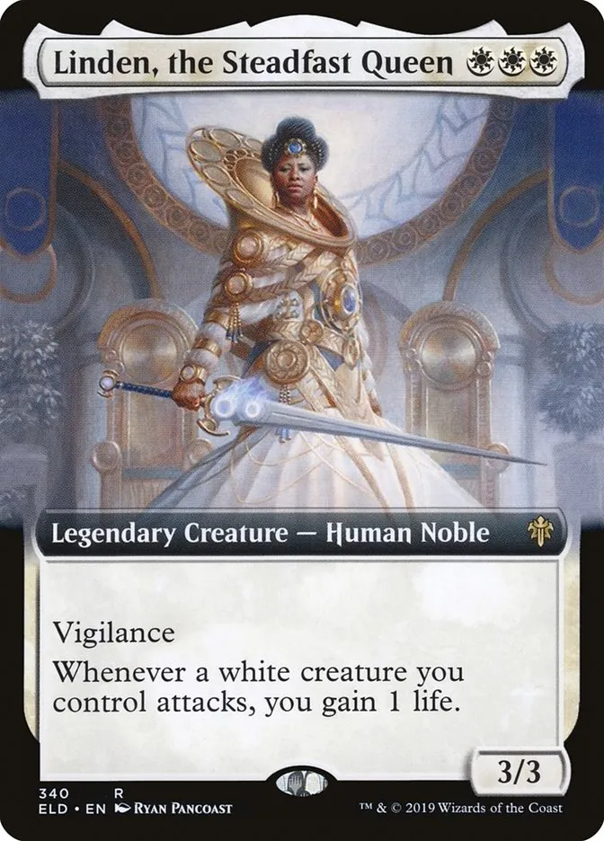 2019 Throne of Eldraine Linden, the Steadfast Queen #340 rare card image