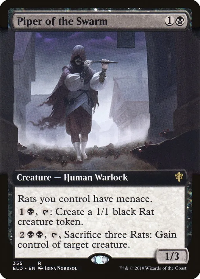2019 Throne of Eldraine Piper of the Swarm #355 rare card image